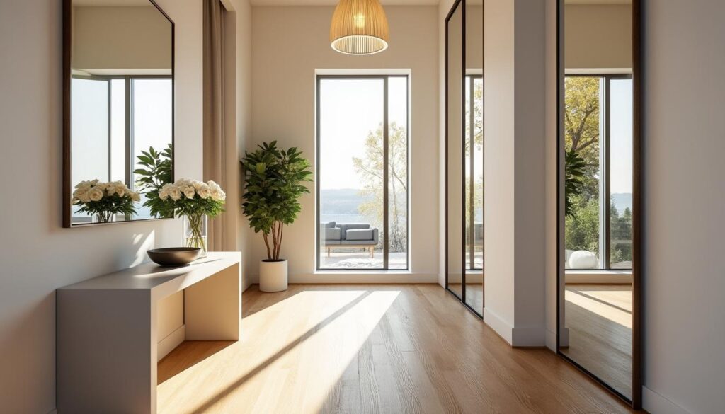 découvrez des astuces simples et efficaces avec des miroirs pour agrandir visuellement votre entrée et créer un espace plus lumineux et accueillant.