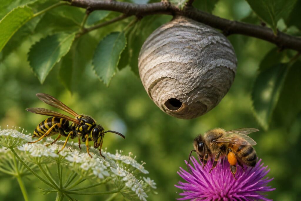 découvrez comment différencier une guêpe d'une abeille et apprenez les gestes à adopter en cas de nid près de chez vous pour assurer votre sécurité.